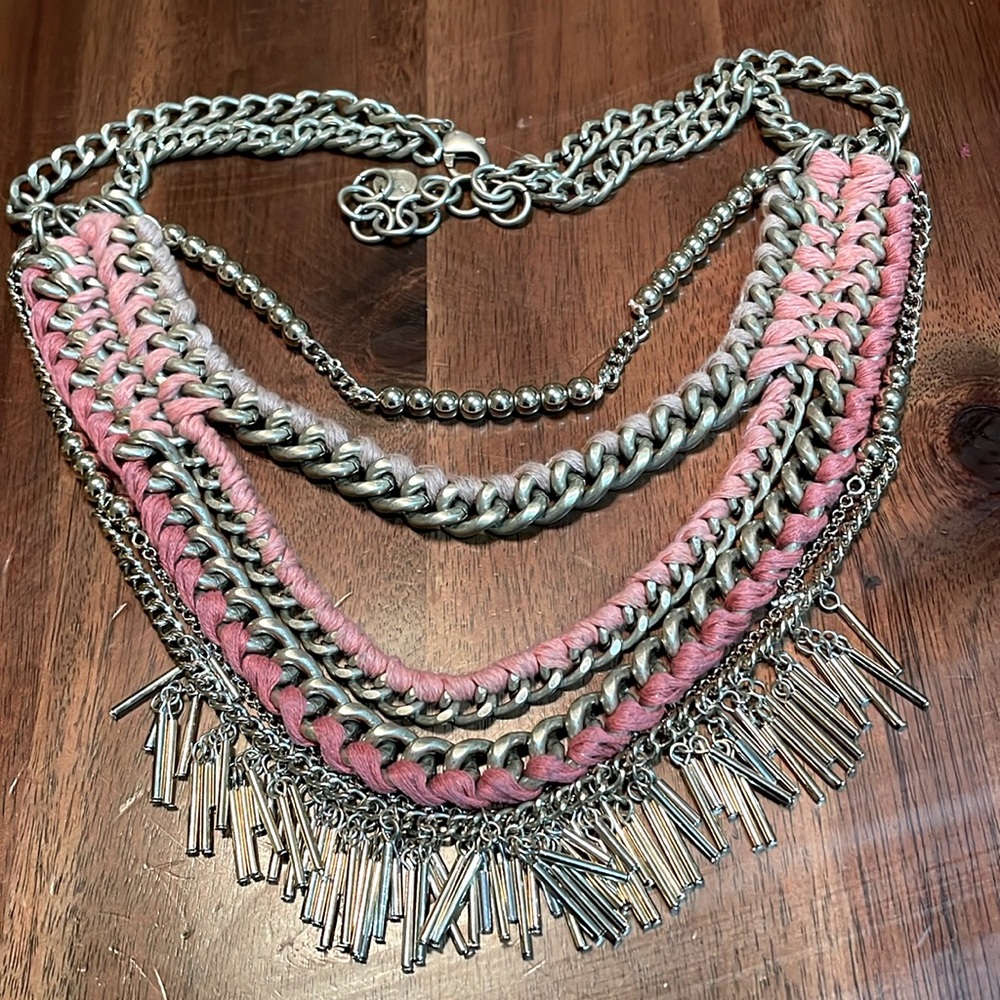 Stella & Dot Carmen multi strand gold tone boho statement / bib chain necklace